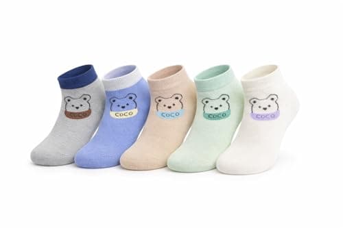 ANESHA Daily Essential Kids Ankle Socks 5 Pairs Bear Cartoon Soft Cotton Breathable Pastel Age 1-3 Years