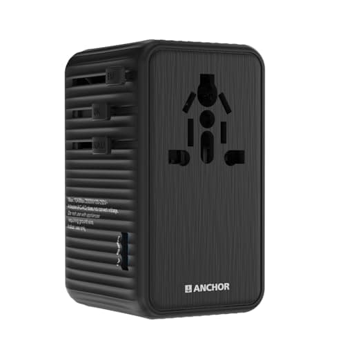 Anchor by Panasonic 65W International Travel Adapter, Universal Travel Adapter All in One for EU, UK, US and AU with 1 USB and 3 Type C Ports, 65W Travel Accessories with GaN Fast Charging