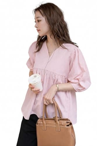 Zilcon Women's Cotton Plain Styles Kurtis V-Neck Half Sleeve Short Kurti for Women Latest || Tunic for Woman(Light Pink_S (s))