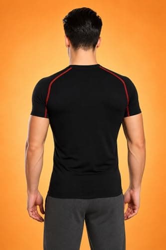 NEVER QUIT Men's Compression Half Sleeve T-Shirt, Dry Fit, Stretchable, for Gym, Workout, Running, Activewear (in, Alpha, L, Regular, Black/Red) 2