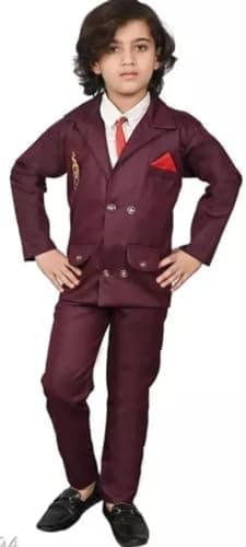 Akshita Trading Boys Festive & Party, Wedding, Formal Blazer, Shirt and Trouser Set (3-4 Years, Maroon)