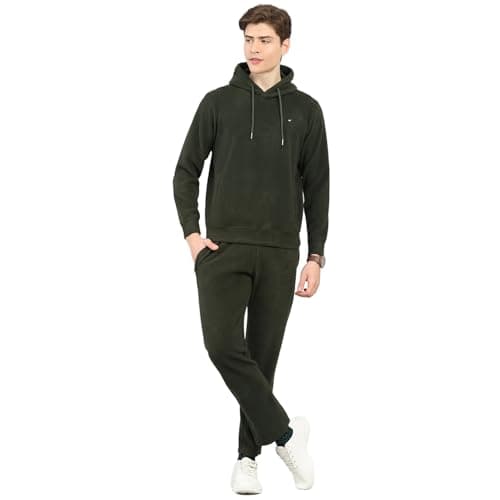 Monte Carlo Men's Regular Fit Solid Hooded Full Sleeve Tracksuit| Men Track Suit | Stylish Sportswear Set with Jacket and Lower | Activewear Set For Men's Olive L