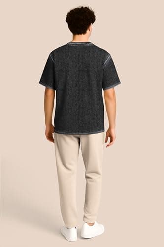 BULLMER Trendy Co-ords with Oversized T-Shirt & Pants Clothing Set for Men | Cotton Blend Cord Set for Men Denim Black/Beige Medium 2