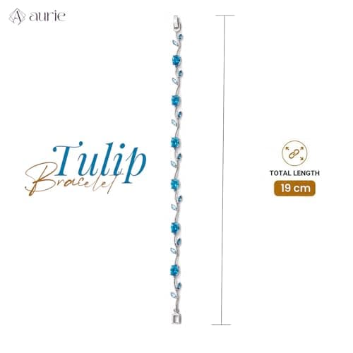 Aurie Sky Blue Tulip Bracelet for Women & Girls | Anti Tarnish Stainless Steel Floral Bracelet with Adjustable Silver Chain for Party & Daily Wear Jewellery 5