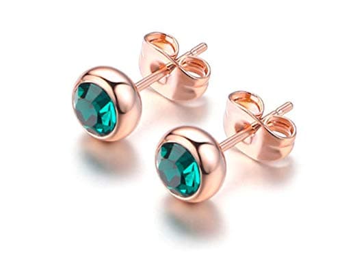 Nilu's Collection Daily Use, Light Weight Cubic Zircon Stud Earrings| Perfect for baby girls, office goers (Green: Rose Gold)