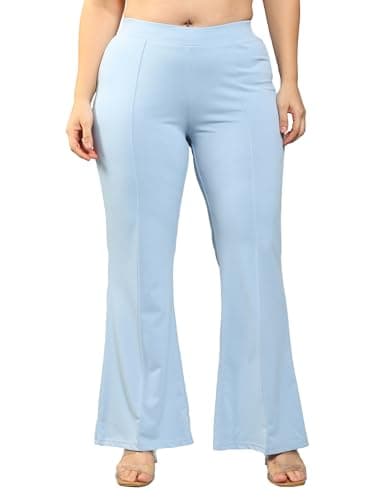 Plus Size Bell Bottom Lightweight Trouser for Women | Boot Cut Pants for Office Wear Sky Blue