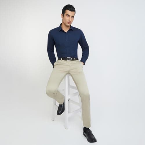 Raymond Men's Slim Fit Cotton Semi Cut Away Collar Solid Pattern Full Sleeve Dark Blue Shirt 5