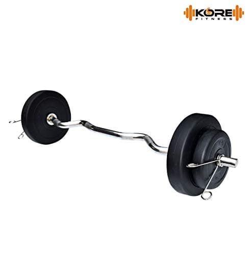 Kore PVC 16 Kg Home Gym Set With One 3 Ft Curl And One Pair Dumbbell Rods With Gym Accessories, Black 2