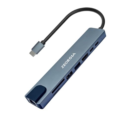 ZEORGIA 8-in-1 USB C Hub Adapter with 4K HDMI, 100W PD, Ethernet, SD/TF Card Reader, USB-C & 2 USB 3.0 Ports | Compatible with MacBook, iPad Pro, Windows, Thunderbolt 3 Devices