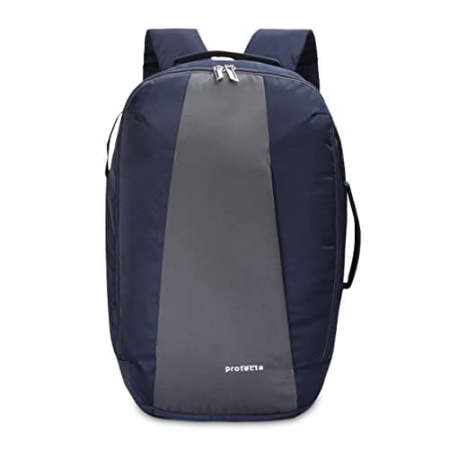 Protecta Proposed Merger Convertible Backpack Office Bag – with external laptop compartment and space for clothes and accessories for work or leisure trips - Navy Blue & Grey