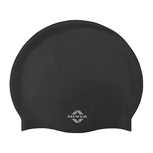 Nivia Classic Silicone Swimming Cap for Adults, Swimming Pool Cap, Swimming Cap for Women & Men, Silicone Cap Swimming, Waterproof (Black)