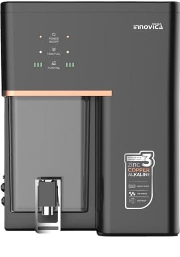 Aqua Innovica RO Water Purifier with RO + UV + UF | Active Copper & Alkaline Technology | 10-Stage Purification | 10L Storage | 12 LPH | Wall Mount | Black