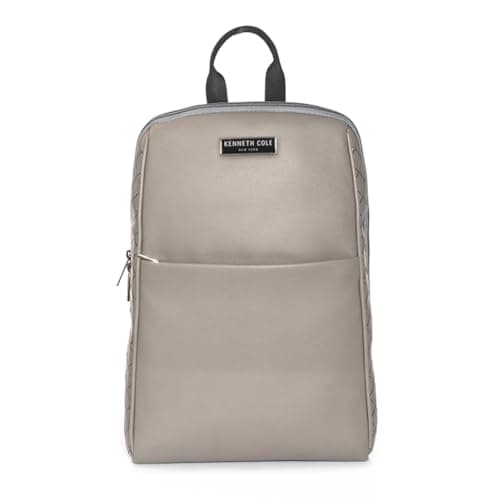 KENNETH COLE Unisex Professional Laptop Backpack | Premium Vegan Leather | Padded Laptop Sleeve, Trolley Strap, Multi-Pocket Organizer Bag for Travel & Office | Grey