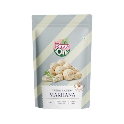Binge On Cream & Onion Ghee Roasted Gourmet Makhana -Premium Fox Nuts Snack - Protein & Fiber Rich - Healthy Roasted Snack - 45 g