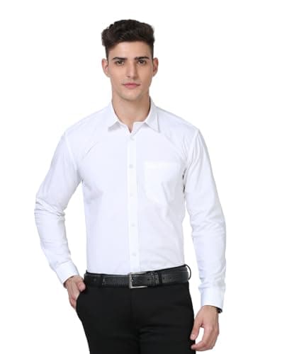 Scott International Men's Formal Shirt | Full Sleeve Wrinkle Resistant Cotton Blend | Spread Collar Regular Fit | Office, Business & Casual Wear | Solid Plain - White