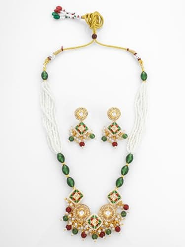 BEVOGUE Traditional Necklace Set with Earrings | Brass Gold Plated Jewellery with Multicolor Stones & Pearls | Trendy Ethnic Jewellery Set | Ideal Gift Choice for Women (NK4836) 4