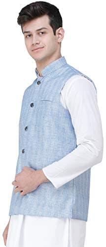 Exotic India Waistcoat with Double Check Pattern and Front Pockets - Color Placid BlueGarment Size 38 2