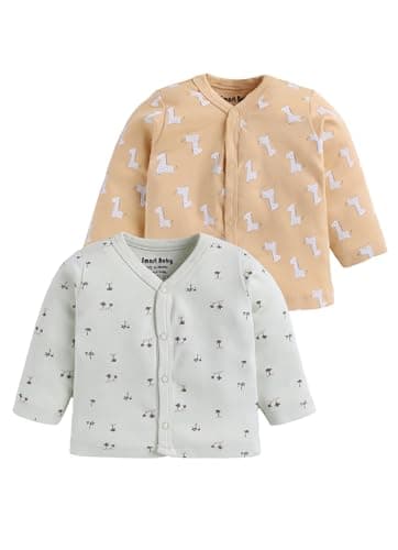 Smart Baby Cotton Full Sleeve Regular Round Neck Front Open Tees for Baby Boys Girls Clothing Set Jhabla Pack | Newborn & Infant Tops | Easy Snap Button Closure | (Yellow & Green, Pack of 2)
