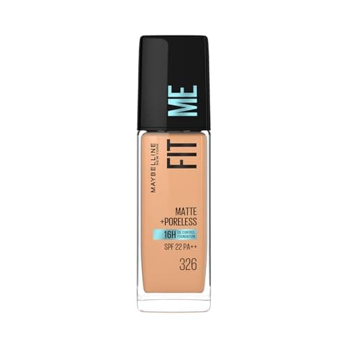 Maybelline New York Fit Me Matte + Poreless Liquid Full Coverage Foundation For All Skin Types,326 Warm Tan|16 Hr Oil Control Full Coverage Foundation For All Skin Types With Spf 22,30 Ml,Pack Of 1