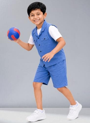 3BROS Kids Cotton Shirt Shorts Set for Boys Kids Clothing/Boys Clothing Set (Party/Festive) Wear (Blue, 7-8 Years) 3