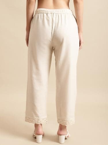 Pistaa's Women's Cotton Solid Regular Fit Palazzos (42, Natural) 5