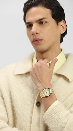 TIMEX Classics Analog Watch for Unisex with Champagne Round Dial & Gold Stainless Steel Bracelet Band Water Resistant Unisex Wrist Watches - TW00PR229 2