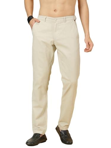 Thomas Scott Men's 100% Cotton Slim Fit Casual Chino Trouser (Cream, 34)