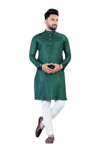 Wannabees Kurta Pajama for Men Set | 100% Cotton | Regular Fit Traditional Ethnic Wear for Festivals, Weddings,Puja, Parties & Occasions (IN, Alpha, S, Regular, Green)