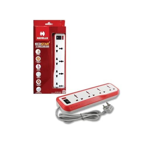 Havells EcoStar 4+1 Extension Board | Overload, Over Current & Over Voltage Protection | 4 Mtr Copper Wire | ISI Certified Wire & Plug | Universal 3 Pin 4 Sockets | LED Indicator | Home & Office Use 2