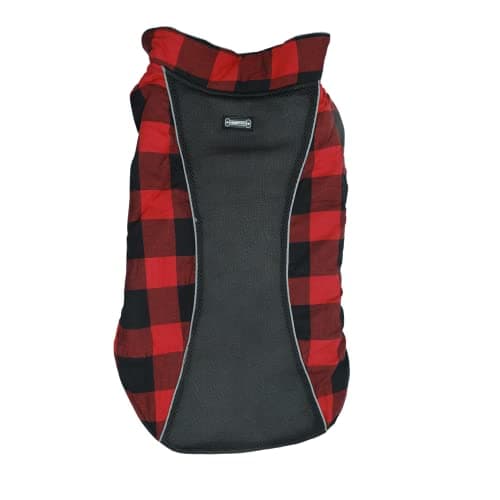 Foodie Puppies Dog Winter Clothes Reversible Pet Jacket - (Red & Black, 10 inch) Printed Warm Fleece Coat Windproof, Water Resistant Padded Cold Weather Comfortable Coat, Adjustable with Velcro Tape