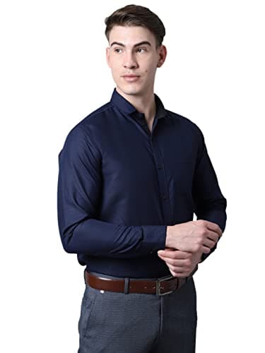 Majestic Man Slim Fit Cotton Blend Formal Shirts for Men (Large, Navy Blue)