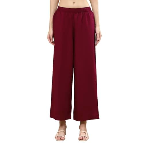 Biba Women Berry Maroon Solid Straight Palazzos_34
