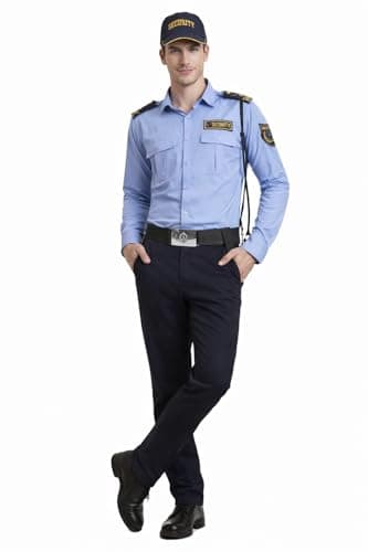 Professional Security Guard Uniform Shirt, Light Blue Long Sleeve with Security Patches and Epaulettes, Full Sleeve Formal Shirt for Men (in, Alpha, L, Regular) 5