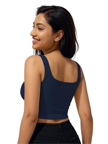 SoHot Women’s Stylish Ribbed Sleeveless Lycra Stretchable Readymade Crop Tank Top Cami Blouse for Girls 2SS20 1044 2XL NVY Navy