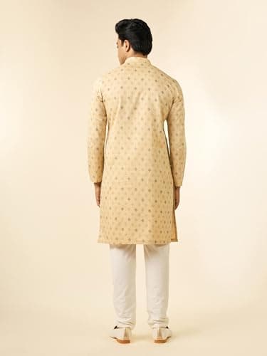 DIWAS BY MANYAVAR Men's Cotton Blend Ethnic Motifs Printed Full Sleeves Kurta (Beige,M) 5