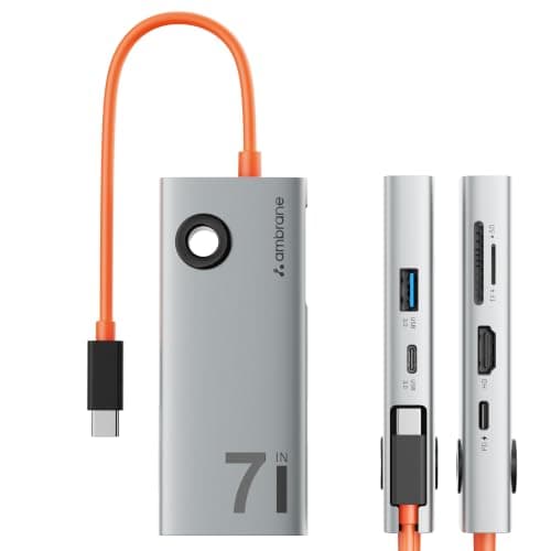 Ambrane 7-in-1 Type C Docking Station, 4K/60Hz HDMI, 2 USB 3.0, 1 Type C 3.0 5Gbps, 100W USB C PD Charging, Display Switch, SD & Micro SD Slot for All USB C Devices- Phones, Laptop (EHub 7i, Grey)