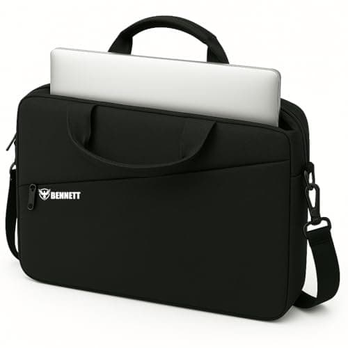 Bennett™ Mystic Unisex Adult Men's Laptop Bag 15.6 inch Side Shoulder Briefcase Satchel Messenger Business Bags for Men & Women Front Pocket for Laptop Accessories - Black (6 Month Warranty) 3
