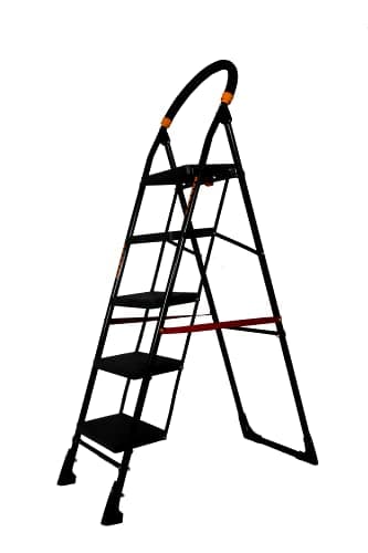 Parasnath 5 Step Black Diamond Steel Ladder - Foldable Step Ladder -Wide Anti Skid Plastic Steps - 6 Year Manufacturer Warranty - Made in India 5