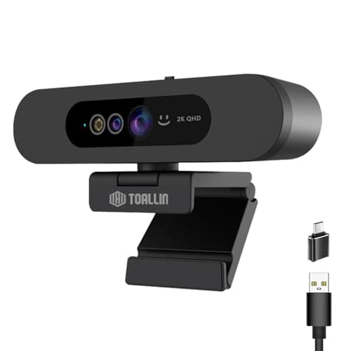 TOALLIN 2K QHD Webcam for Windows Hello Face Login, IR Facial Recognition Camera, USB Webcam with Microphone, 92° Wide Angle View, Computer Web Camera for Video Calls