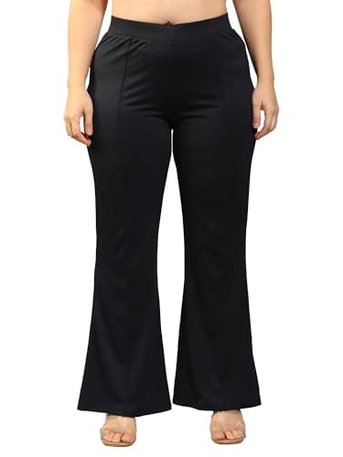 Plus Size Bell Bottom Lightweight Trouser for Women | Boot Cut Pants for Office Wear Black