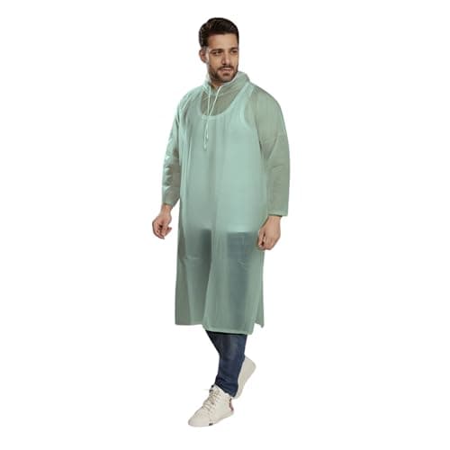 Prince Heavy Quality Reusable Rain Poncho with Hood – Waterproof Full-Length Unisex Raincoat for Men & Women – Thick & Durable Monsoon Wear for Travel, Bike & Outdoor - Green 3
