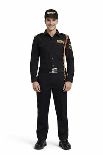 Security Guard Uniform Shirt for Men, Black Full Sleeve with Gold Embroidered Patches, Belt and Cap Included, Professional Costume (IN, Alpha, XL, Regular) 5