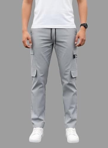 Men’s Spandex Cargo Jogger Pants – Stretchable Track Pants with Multi-Pockets for Casual Wear Color Grey Size 34 2