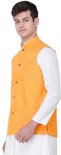 Exotic India Waistcoat with Diamond Weave and Front Pockets - Color Gold FusionGarment Size 38 2