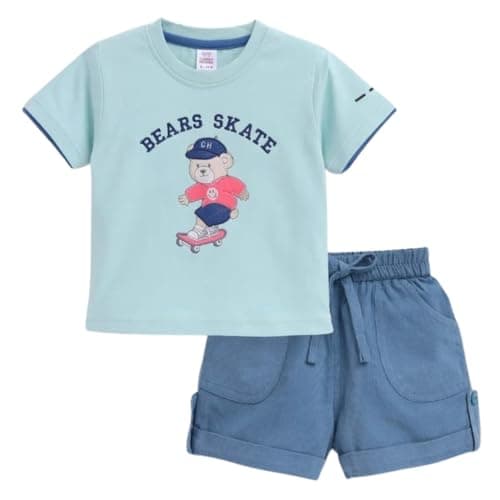 Shree Shyam Creations Kids Clothes for Boys | Printed Cotton Half Sleeves Tshirt and Denim Shorts Baby Boy Dress | Soft Breathable Regular Summer Wear Kids Dress Boys