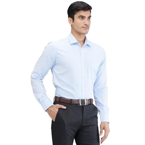 Park Avenue Men's Slim Fit Structure Pattern Pure Cotton Semi Cutaway Collar Full Sleeve Formal Shirt (Size: 39)-PMSX18298-B4 Medium Blue 2