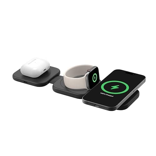 Belkin Magsafe Charger Compatible 3-in-1 Magnetic Charging Travel Pad 15W-Boostcharge Pro Foldable Qi2-Certified Wireless Charger, for iPhone 16 Series,Apple Watch,Airpods,Black
