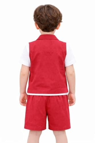 3BROS Kids Cotton Shirt Shorts Set for Boys Kids Clothing/Boys Clothing Set (Party/Festive) Wear (Red, 3-4 Years) 4
