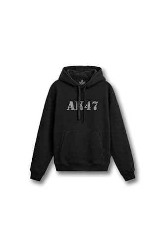 BOMBAE TEES® Unisex Hoodie | 100% Cotton Fleece | 310 GSM Bio-Washed | AK47 Graphic Print | Black | Regular Fit | Size S
