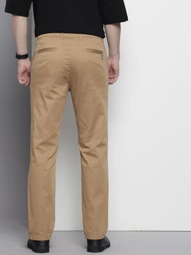 The Indian Garage Co Men Regular Fit Solid Chinos (Khaki_30) 4